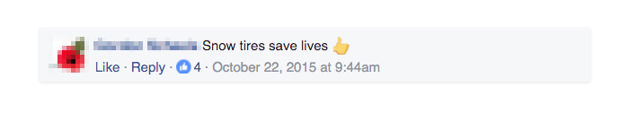 Facebook comment: Snow tires save lives